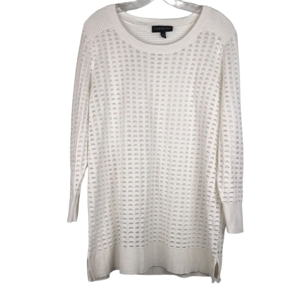 Lane Bryant Long Sleeve Knit Tunic Top White Ivory Sheer Mesh Arch Pattern 18/20